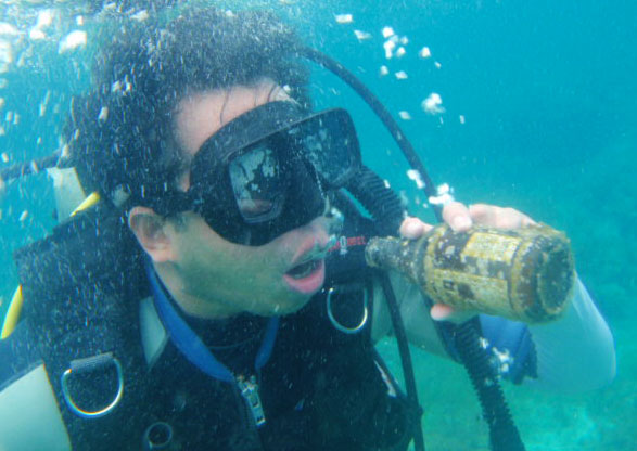 san miguel beer, scuba diving, maribago bluewater, cebu, philippines